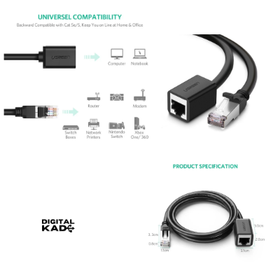 UGREEN 11279 RJ45 CAT6 High-Speed Ethernet LAN Extension Cable (Male/Female) - 1M [1513]