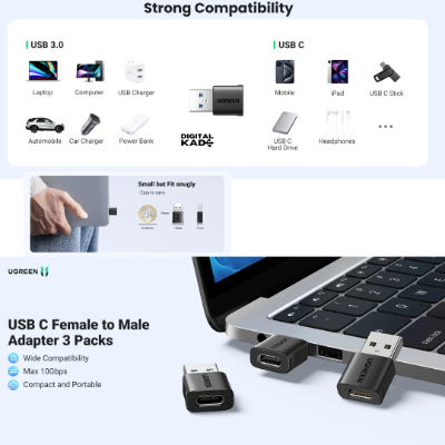 UGREEN 45299 USB-C Female to USB-A Male Adapter Set 3-Pack [1570]