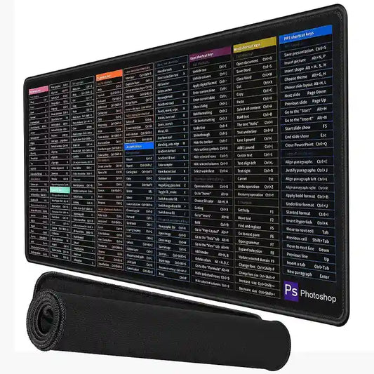 PC Shortcut Keys Large Mouse Pad 300×700×3mm, Non-Slip Desk Mat with Spreadsheet Cheat Sheet