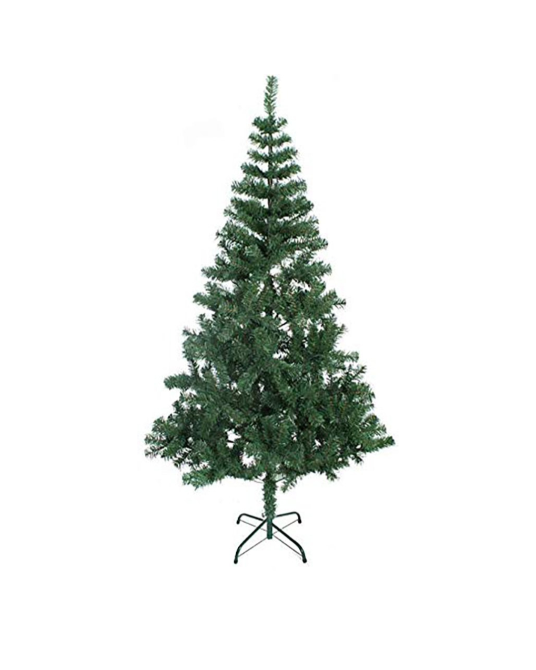 Green artificial Christmas tree on a white background