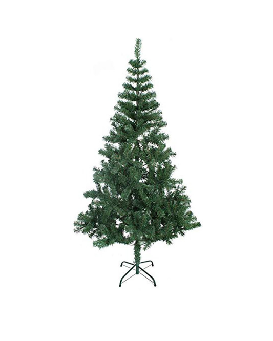 Green artificial Christmas tree on a white background