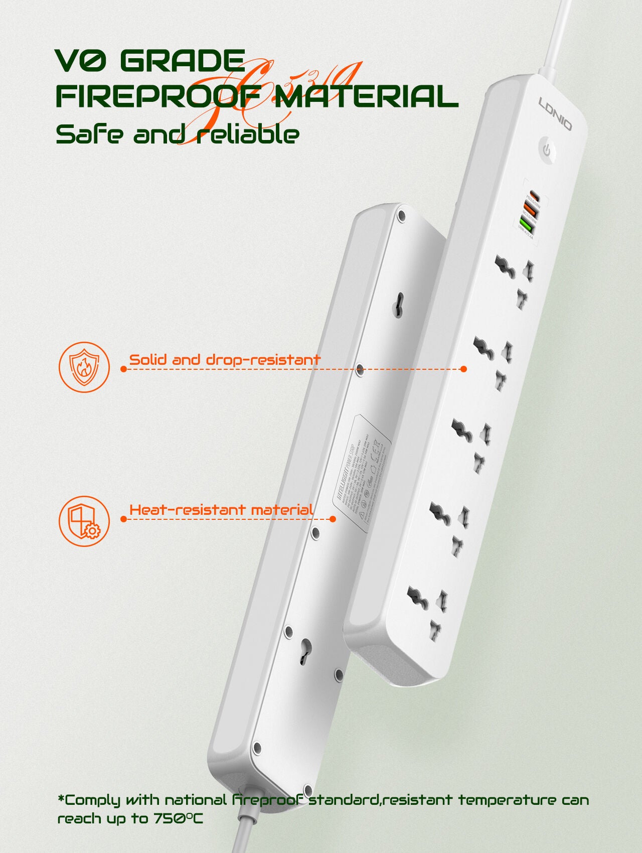 LDNIO SC5319 Power Strip 38W with 5 Sockets, 3-Port USB Charger, 2 Meters