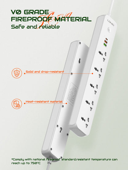 LDNIO SC5319 Power Strip 38W with 5 Sockets, 3-Port USB Charger, 2 Meters
