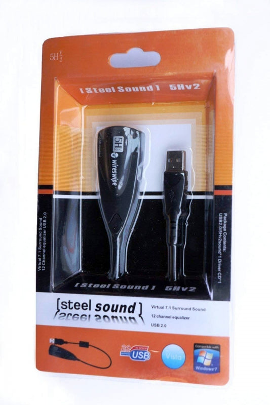 Surround Virtual 7.1 3D USB 2.0 Steel Sound Card 5Hv2