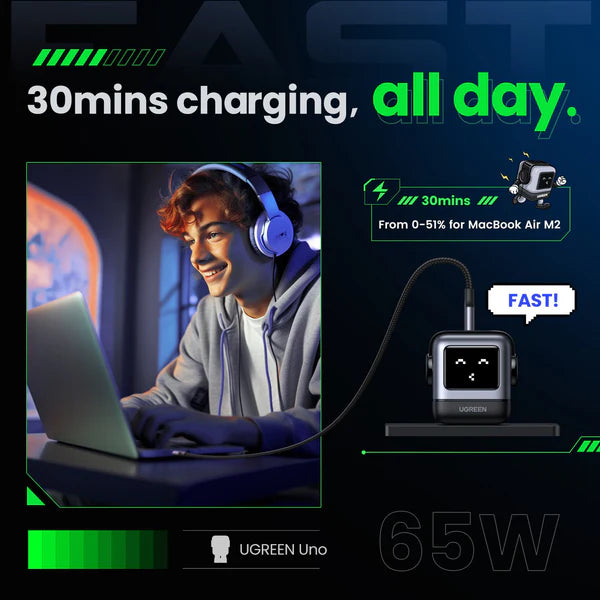 UGREEN 25686 Nexode RG 65W 3-Port Robot Gan Fast Charger UK